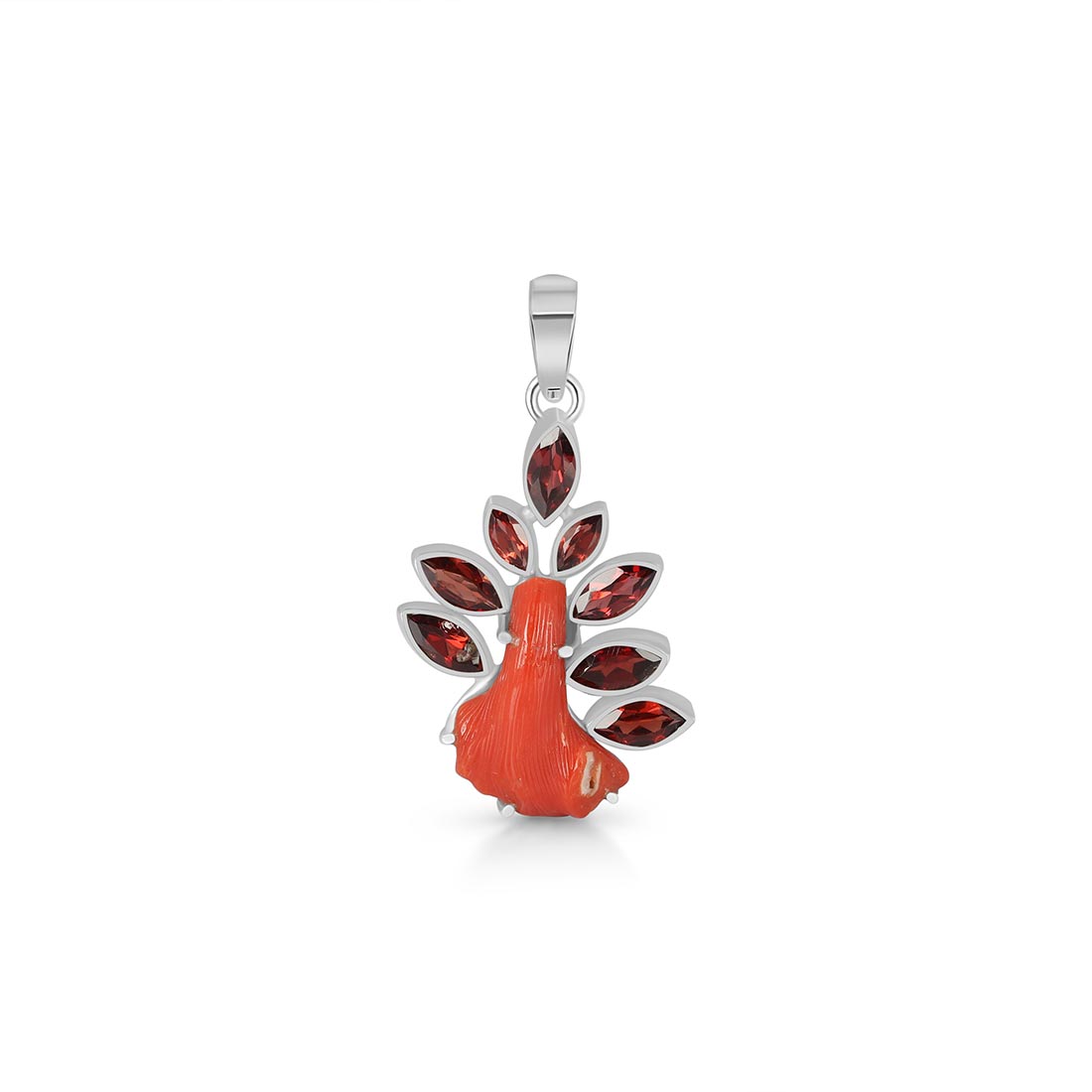 Red Coral & Garnet Pendant-(COR-P-33)